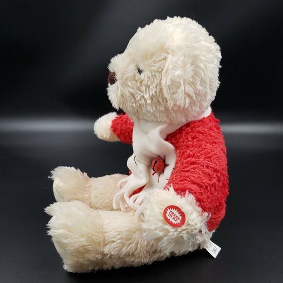 Musical Hallmark Christmas Plush Decor Teddy Bear Plays Jingle Bells Red Cream - Picture 15 of 16